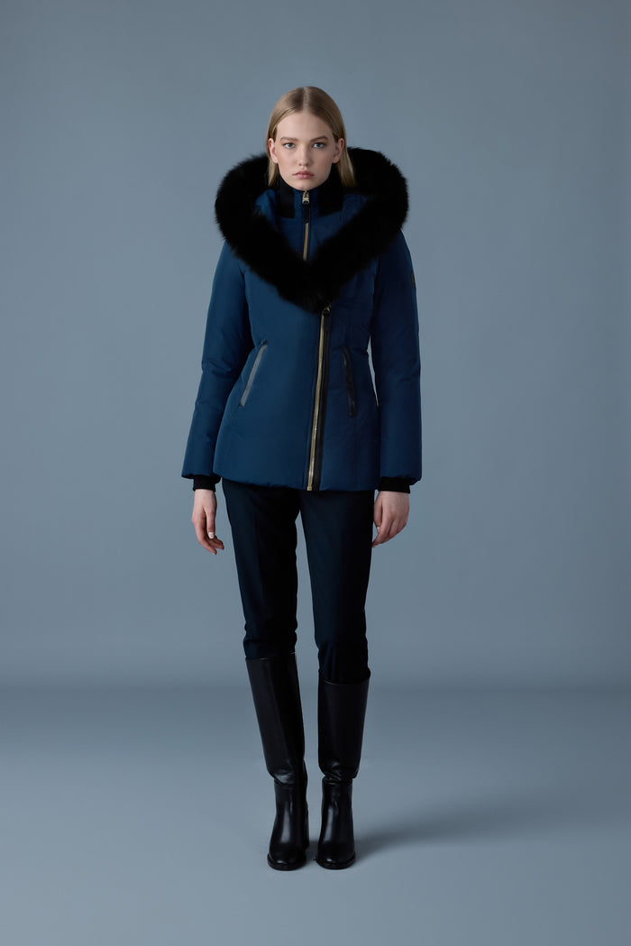 Mackage Adali Down Jacket with Blue Fox Fur Signature Mackage Collar