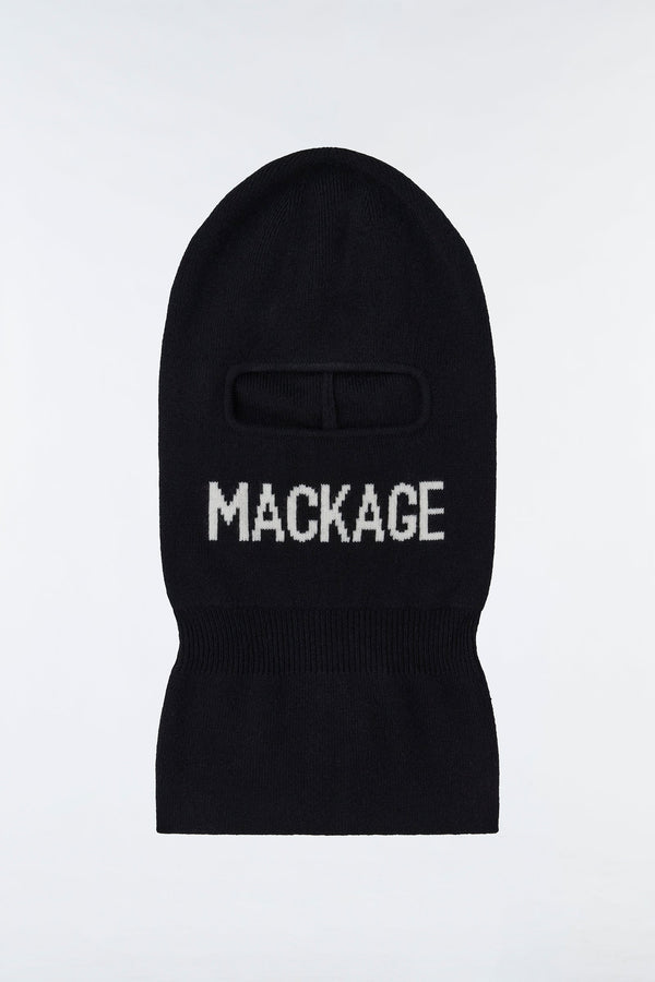 Mackage Bala Black Unisex Knit Merino Blend Logo Balaclava