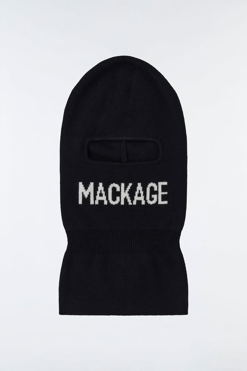 Mackage Bala Black Unisex Knit Merino Blend Logo Balaclava
