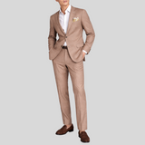 Windowpane Stretch Jersey Pleated Trousers - Taupe