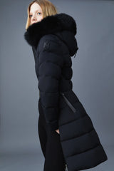 Mackage Calla-BX Black Stretch Light Down Coat with Black Fox Fur