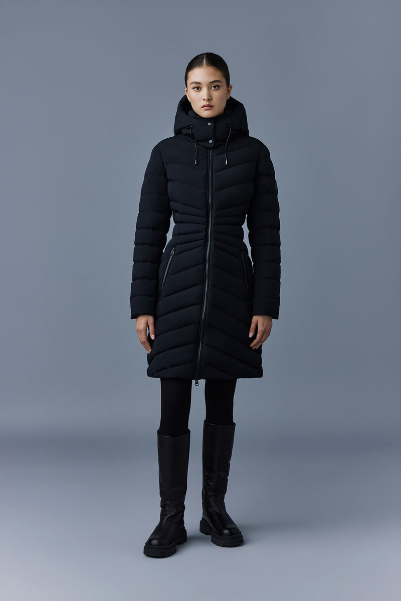 Mackage Camea Black Stretch Light Down Jacket with Removable Hood
