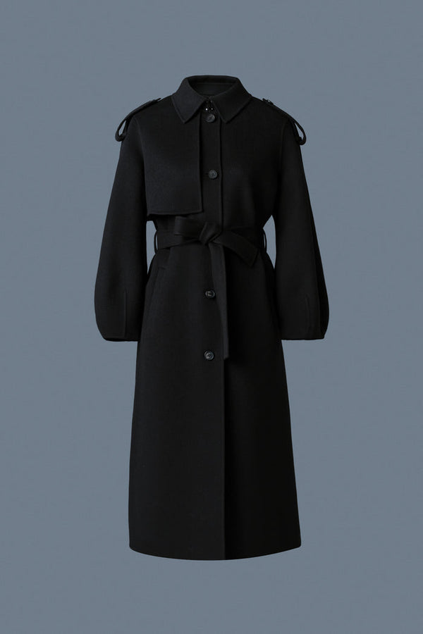 Mackage Womens Ceyla Double-Face Wool Coat with Sash Belt - Black