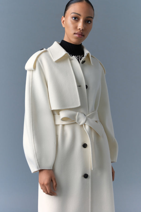 Mackage Womens Ceyla Double-Face Wool Coat with Sash Belt - Cream