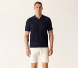 Deke Short Sleeve Modern Open Knit Polo In Fashioned Forma Organic Stretch Cotton