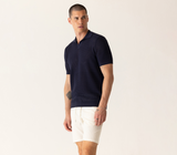 Deke Short Sleeve Modern Open Knit Polo In Fashioned Forma Organic Stretch Cotton