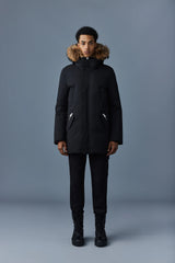 Mackage Edward-F Black Down Parka with Hooded Bib and Natural Fur