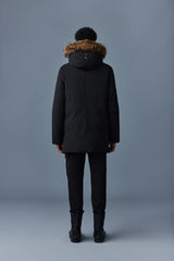 Mackage Edward-F Black Down Parka with Hooded Bib and Natural Fur