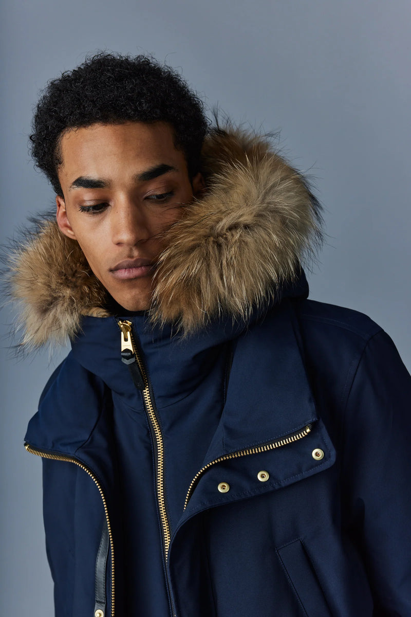 Mackage Edward-F Navy Down Parka with Hooded Bib and Natural Fur