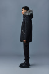 Mackage Edward-X Black Down Parka with Hooded Bib and Silver Fox Fur