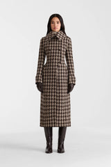 ELODIE-BHT Houndstooth Patterned Wool coat
