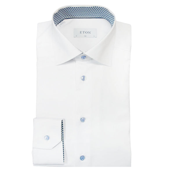 Eton Signature Twill Slim-Fit Shirt with Blue Floral Trim