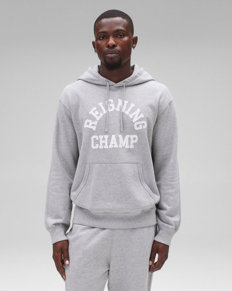 Reigning Champ Migweight Terry Arch Logo Hoodie in Heather Grey