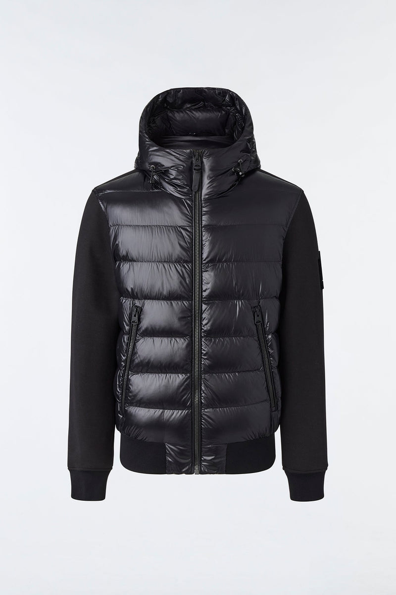 Mackage Frank Black Double-Face Jersey Bomber Jacket with Hood