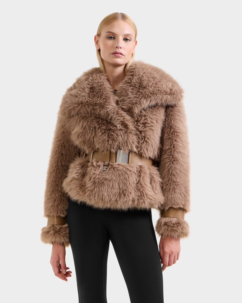 RUDSAK CHLOE WOMEN'S WOMEN'S FAUX FUR COAT WITH REMOVABLE DOWN HOOD DICKIE