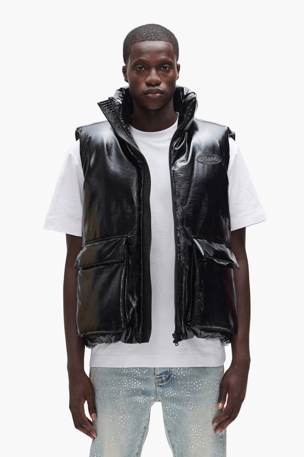 Purple Leather Puffer Vest