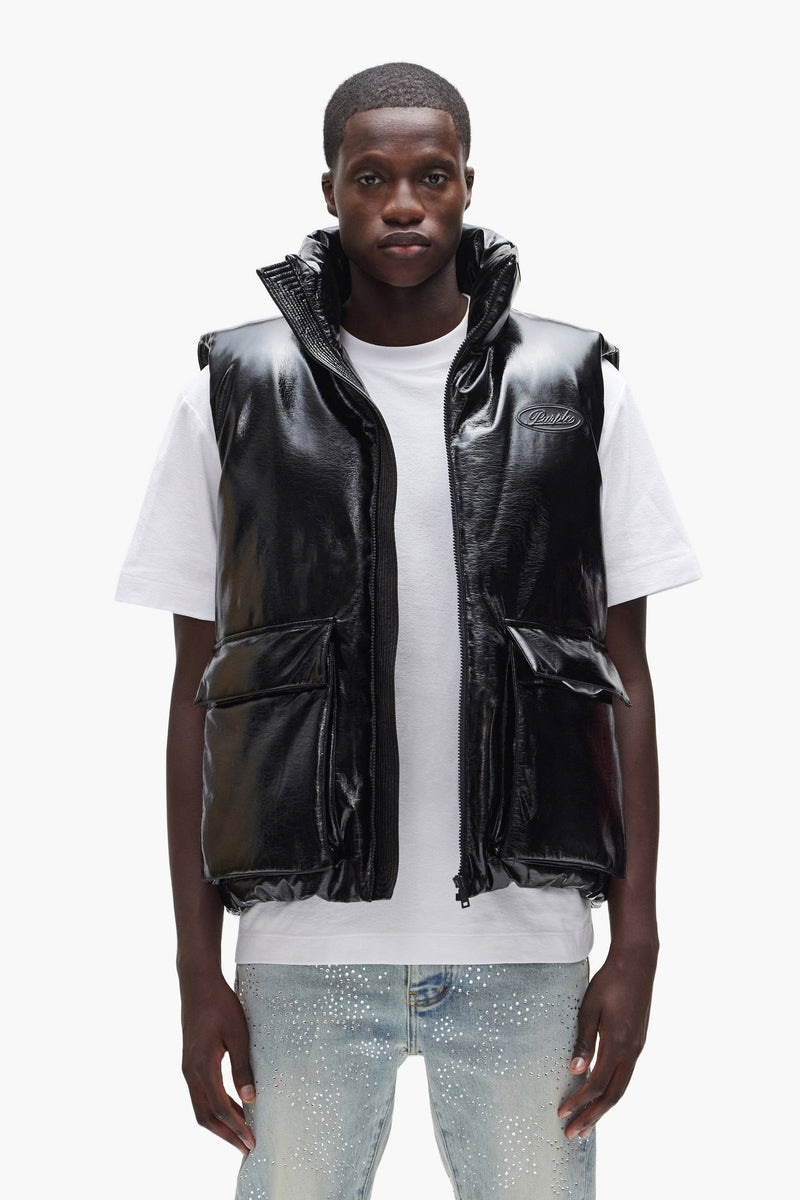 Purple Leather Puffer Vest