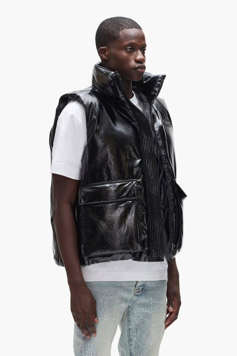 Purple Leather Puffer Vest