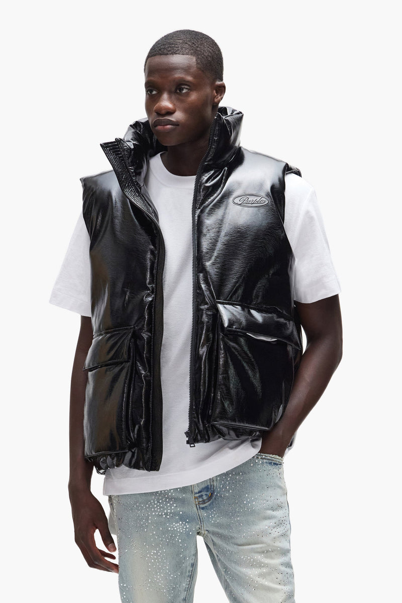 Purple Leather Puffer Vest