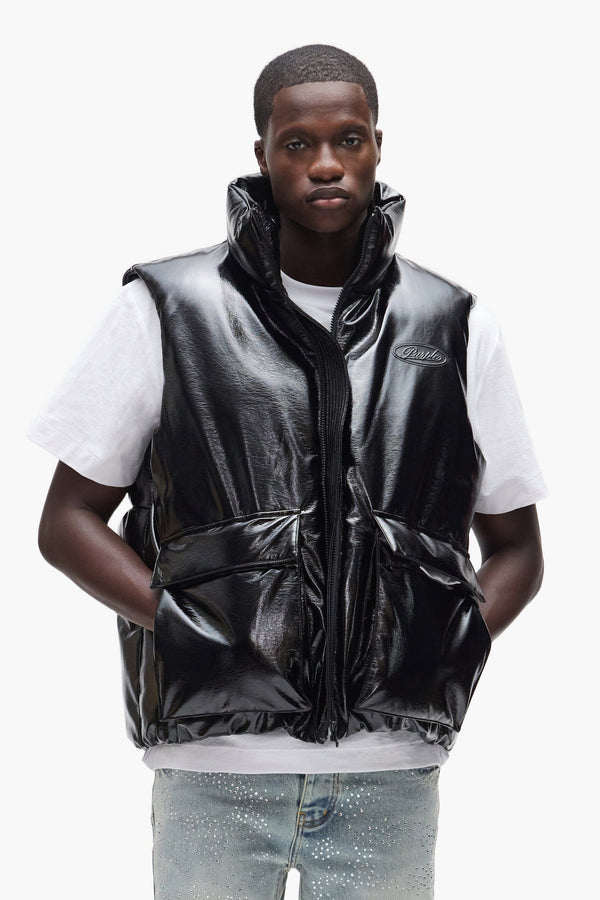 Purple Leather Puffer Vest