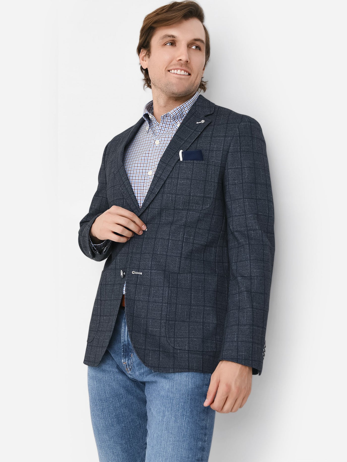 Blue Industry Men Fashion Check Blazer Navy 56