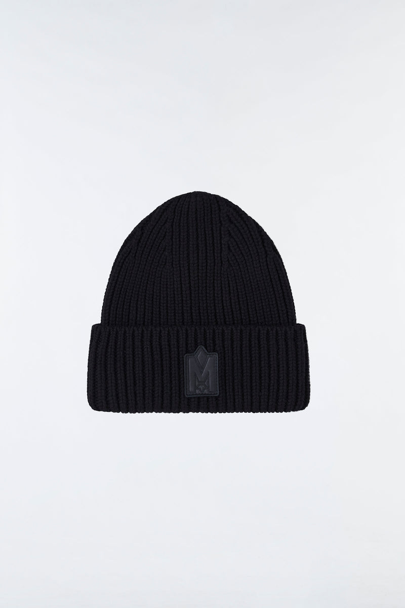 Mackage Jude-M Black Hand-Knit Toque with Ribbed Cuff