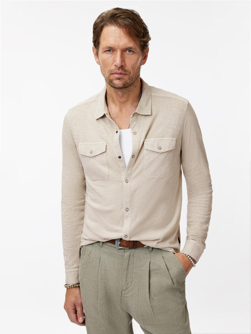 John Varvatos Knit Western Shirt in Vintage Wash Slub