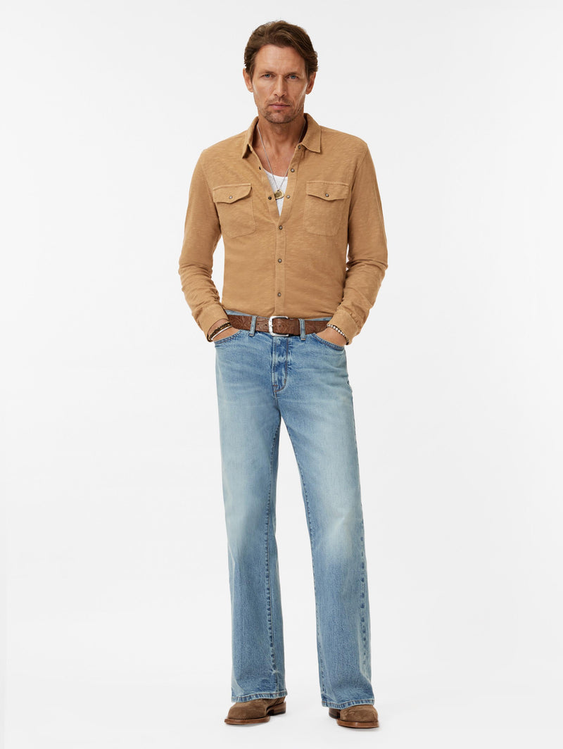 John Varvatos Knit Western Shirt in Vintage Wash Slub
