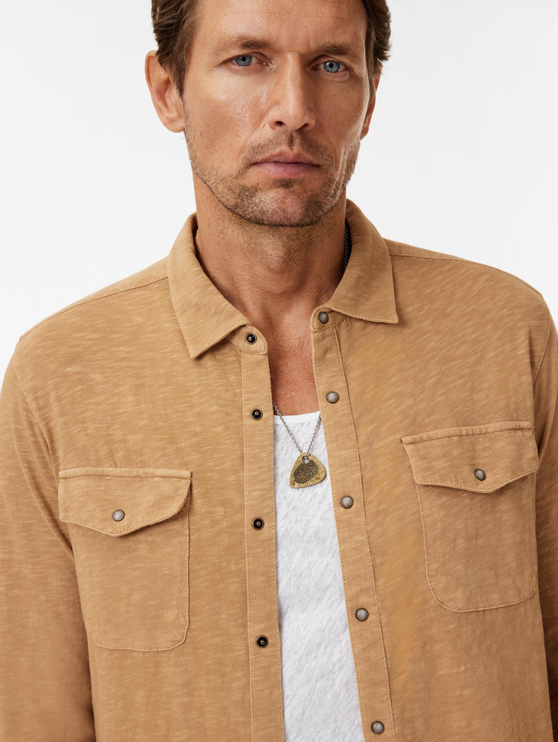 John Varvatos Knit Western Shirt in Vintage Wash Slub