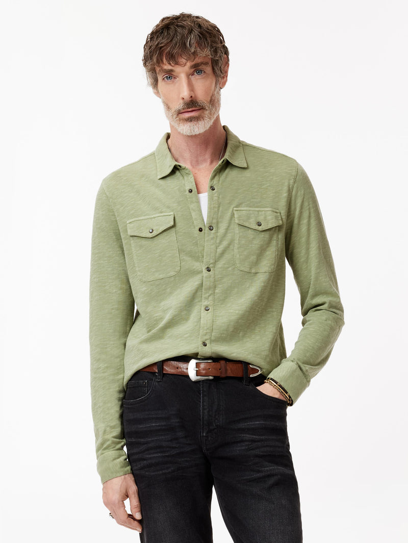 John Varvatos Knit Western Shirt in Vintage Wash Slub