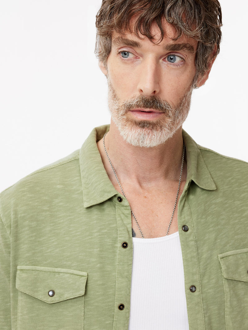 John Varvatos Knit Western Shirt in Vintage Wash Slub