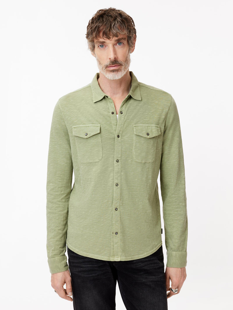 John Varvatos Knit Western Shirt in Vintage Wash Slub