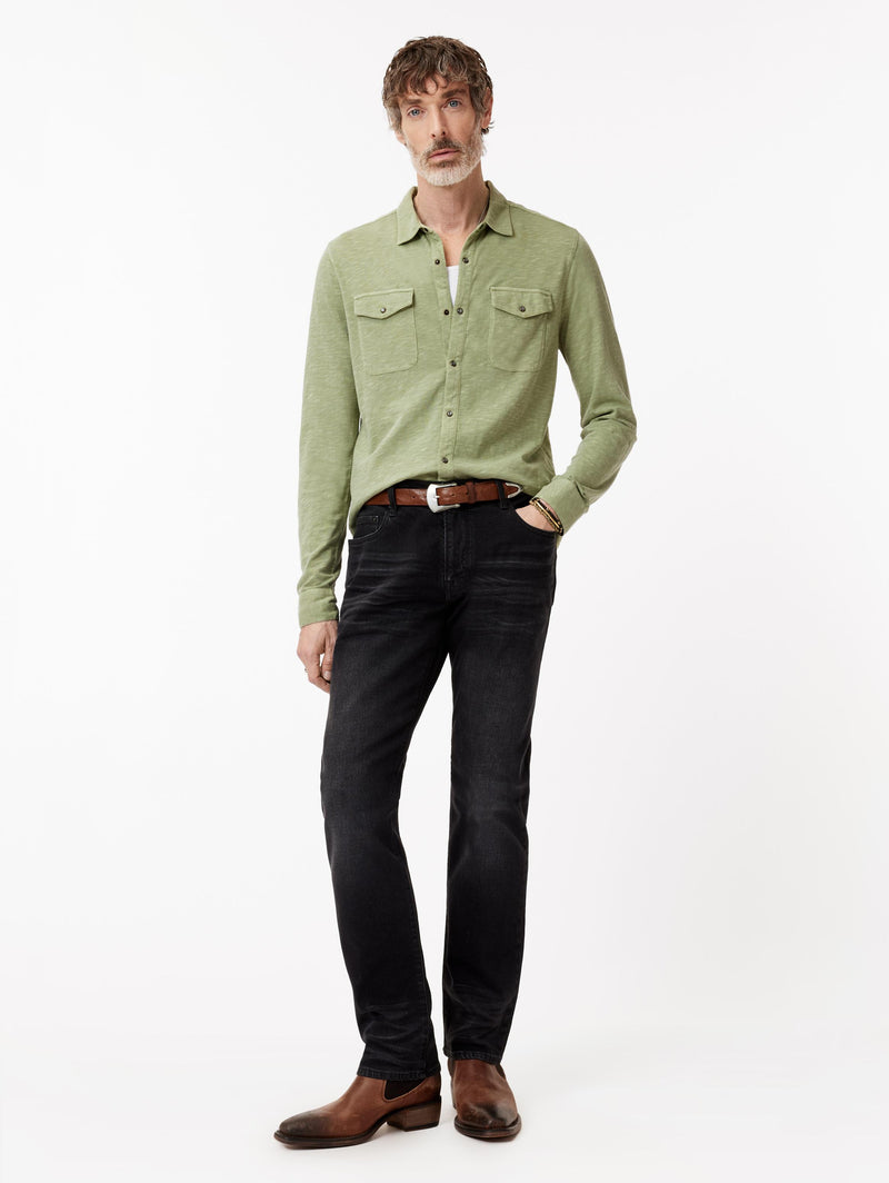 John Varvatos Knit Western Shirt in Vintage Wash Slub
