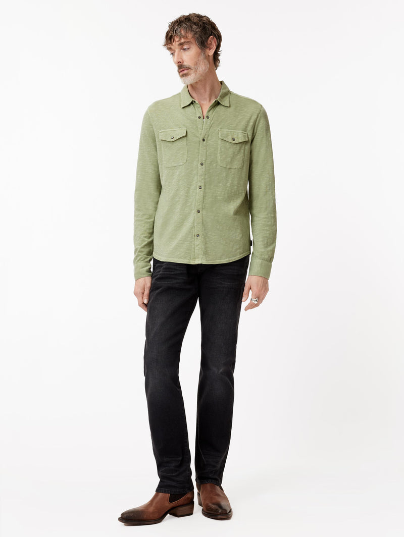 John Varvatos Knit Western Shirt in Vintage Wash Slub