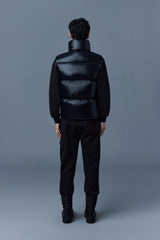 Mackage Kane Black Lustrous Light Down Vest with Funnel Collar