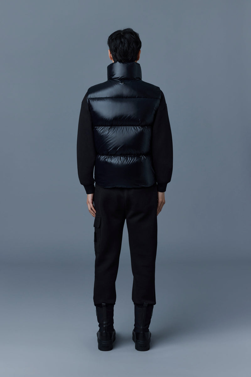 Mackage Kane Black Lustrous Light Down Vest with Funnel Collar