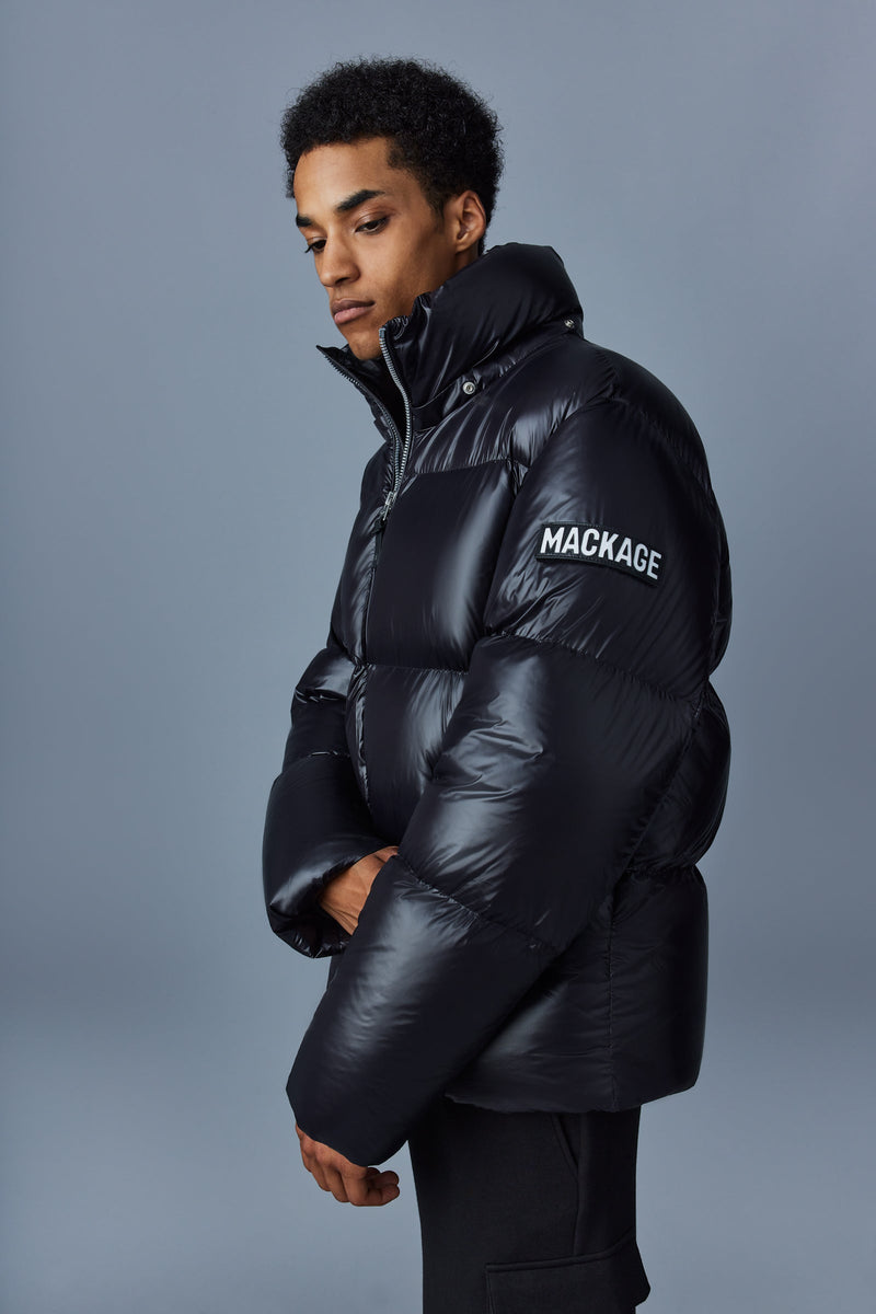 Mackage Kent-Z Black Lustrous Light Down Jacket with Hood