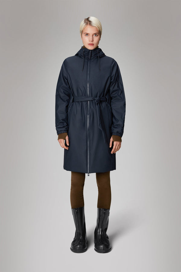 Rains Lohja Long Insulated Curve Jacket in Navy