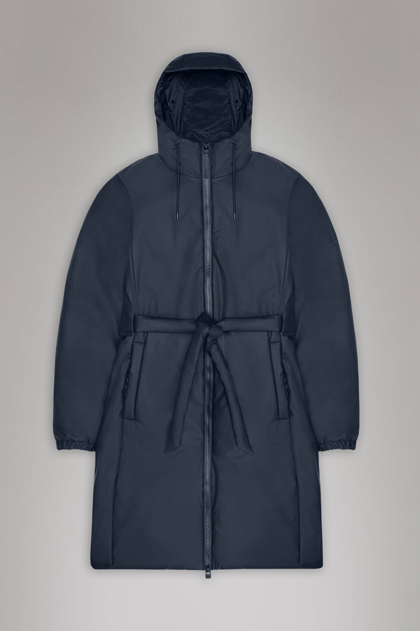 Rains Lohja Long Insulated Curve Jacket in Navy