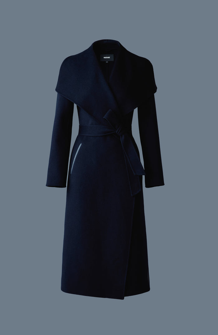 Mackage Womens Mai-CN Double-Face Wool Wrap Coat - Navy