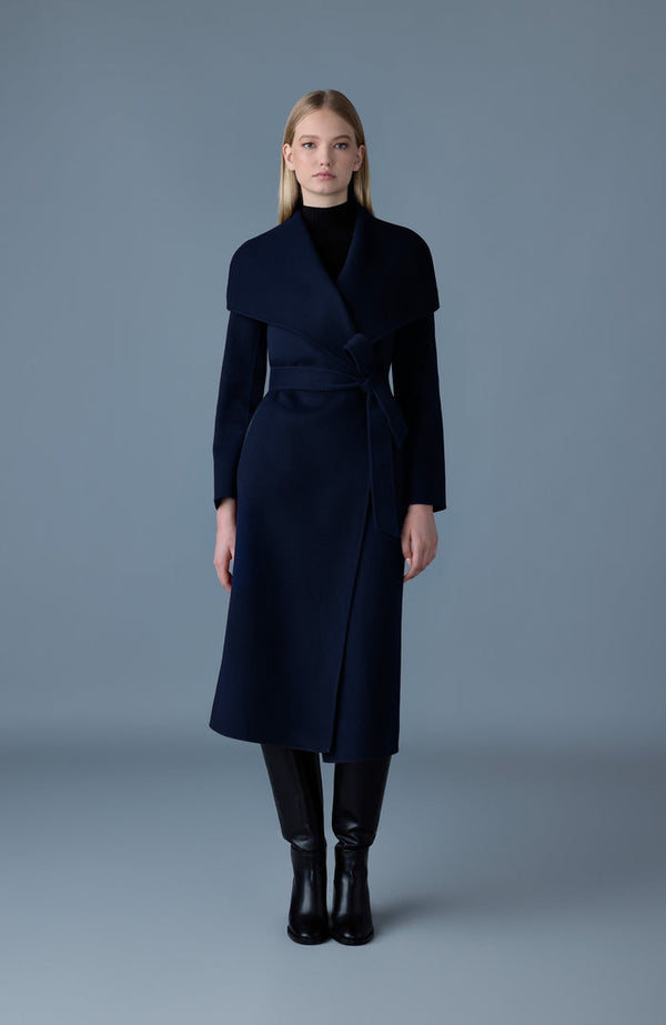 Mackage Womens Mai-CN Double-Face Wool Wrap Coat - Navy