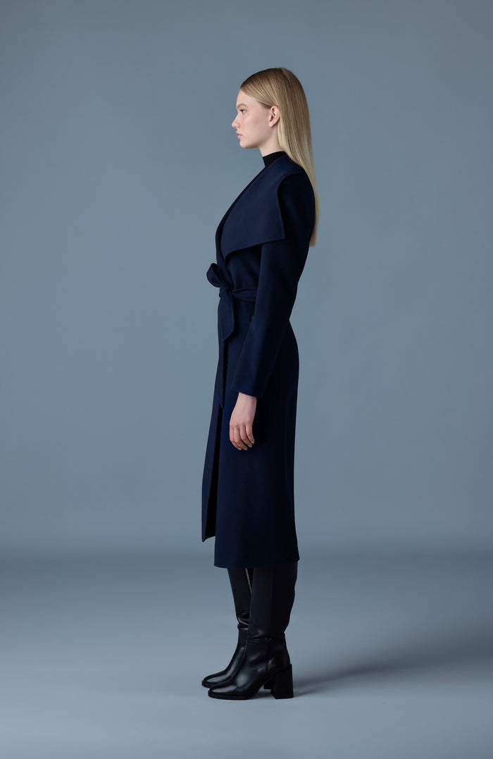 Mackage Womens Mai-CN Double-Face Wool Wrap Coat - Navy