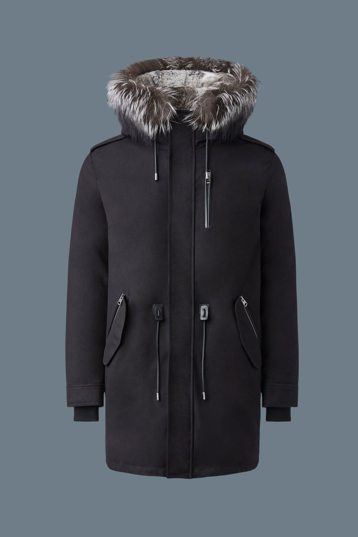 Mackage Moritz Rabbit Fur-Lined Twill Parka with Removable Silver Fox Fur Trim