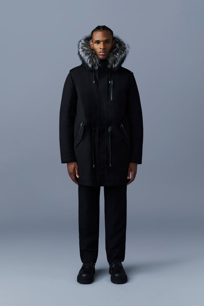 Mackage Moritz Rabbit Fur-Lined Twill Parka with Removable Silver Fox Fur Trim