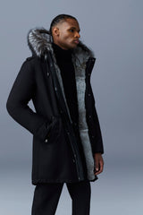 Mackage Moritz Black Rabbit Fur-Lined Twill Parka with Removable Silver Fox Fur Trim