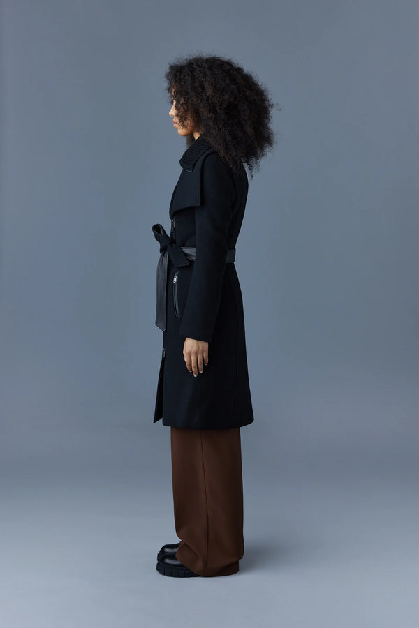 Mackage Nori-K Black 2-in-1 Double Face Wool Coat with Sash