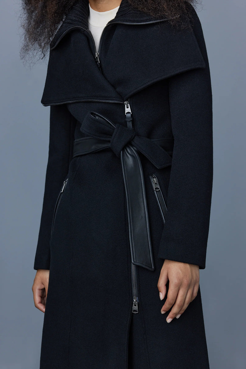Mackage Nori-K Black 2-in-1 Double Face Wool Coat with Sash