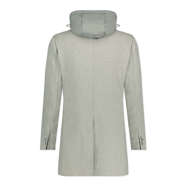 Blue Industry Wool Twill Coat with Removable Hood