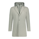 Blue Industry Wool Twill Coat with Removable Hood