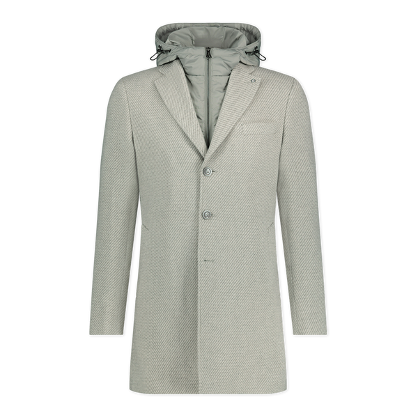 Blue Industry Wool Twill Coat with Removable Hood